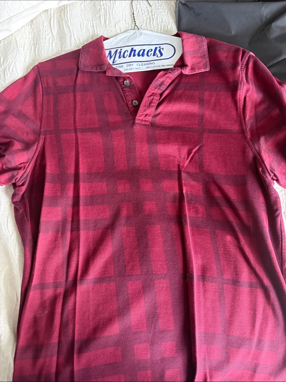 Burberry Men's Plaid Polo in Deep Red